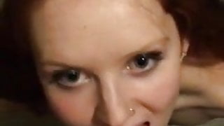 Titty pierced red head blows me
